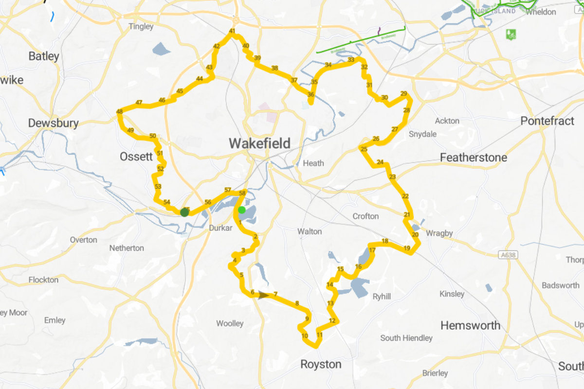 A map view of the ride route called the Wakefield Wheel
